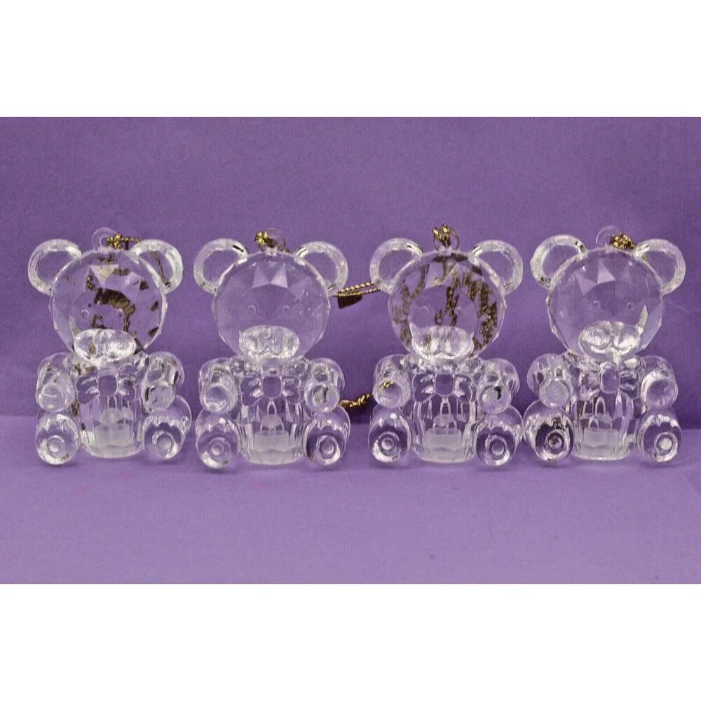 Bear Light Covers Silvestri Set of 4 Acrylic Crystal Cut Design Ornaments VTG